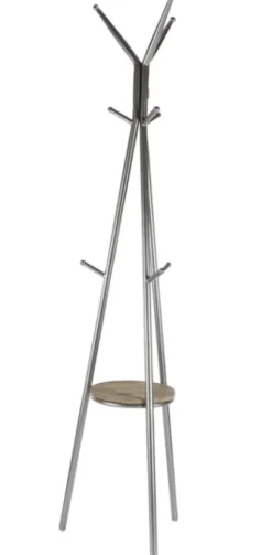 Entryway Furniture-Kirkland's Home Silver Metal Tripod Coat Rack With Shelf