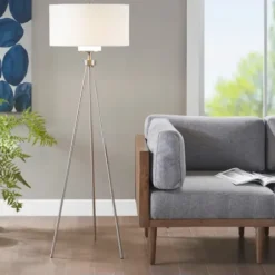 Floor Lamps-Kirkland's Home Silver Metal Tripod Floor Lamp White