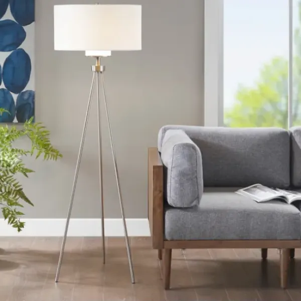 Floor Lamps-Kirkland's Home Silver Metal Tripod Floor Lamp White