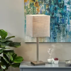Table Lamps-Kirkland's Home Silver Monochrome Square Table Lamp Silver/Gray