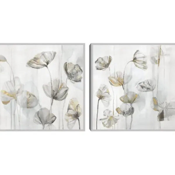 Canvas Art-Kirkland's Home Silver Poppies 2-Pc. Canvas Art Print Set White/Silver/Gold