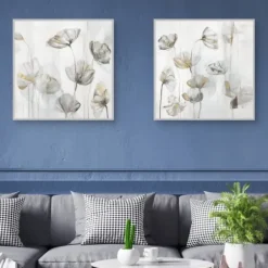 Canvas Art-Kirkland's Home Silver Poppies 2-Pc. Canvas Art Print Set White/Silver/Gold