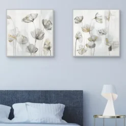 Canvas Art-Kirkland's Home Silver Poppies 2-Pc. Canvas Art Print Set White/Silver/Gold