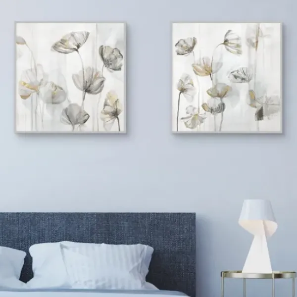 Canvas Art-Kirkland's Home Silver Poppies 2-Pc. Canvas Art Print Set White/Silver/Gold