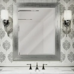Framed Mirrors-Kirkland's Home Silver Textured Chrome Framed Wall Mirror