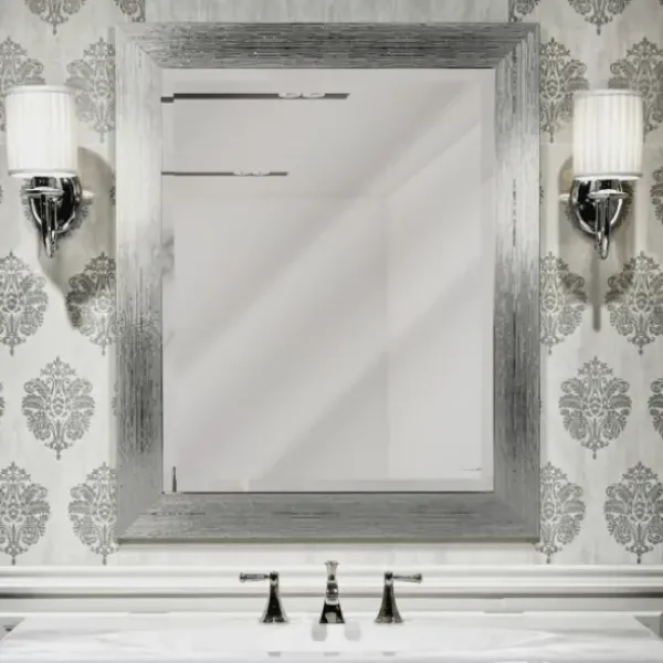 Framed Mirrors-Kirkland's Home Silver Textured Chrome Framed Wall Mirror