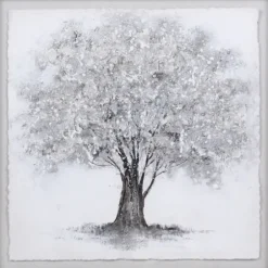 Framed Art-Kirkland's Home Silver Tree Rice Paper Framed Art Print Silver/White