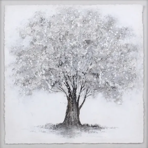 Framed Art-Kirkland's Home Silver Tree Rice Paper Framed Art Print Silver/White