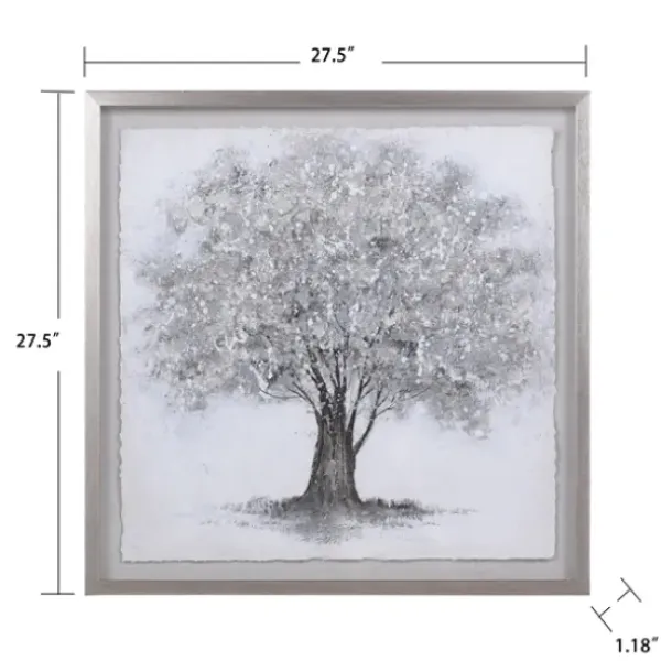 Framed Art-Kirkland's Home Silver Tree Rice Paper Framed Art Print Silver/White