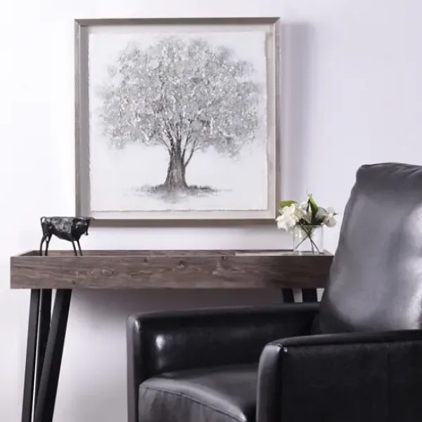 Framed Art-Kirkland's Home Silver Tree Rice Paper Framed Art Print Silver/White