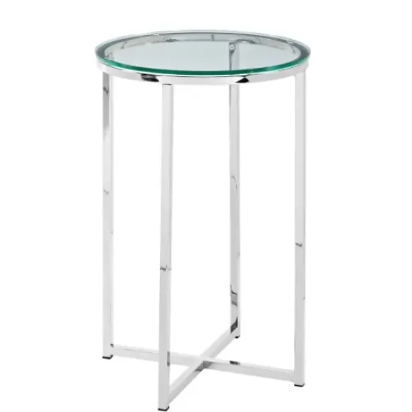 Accent & End Tables-Kirkland's Home Silvery Glass Top X Base Round Accent Table