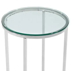 Accent & End Tables-Kirkland's Home Silvery Glass Top X Base Round Accent Table