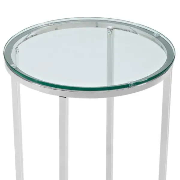 Accent & End Tables-Kirkland's Home Silvery Glass Top X Base Round Accent Table