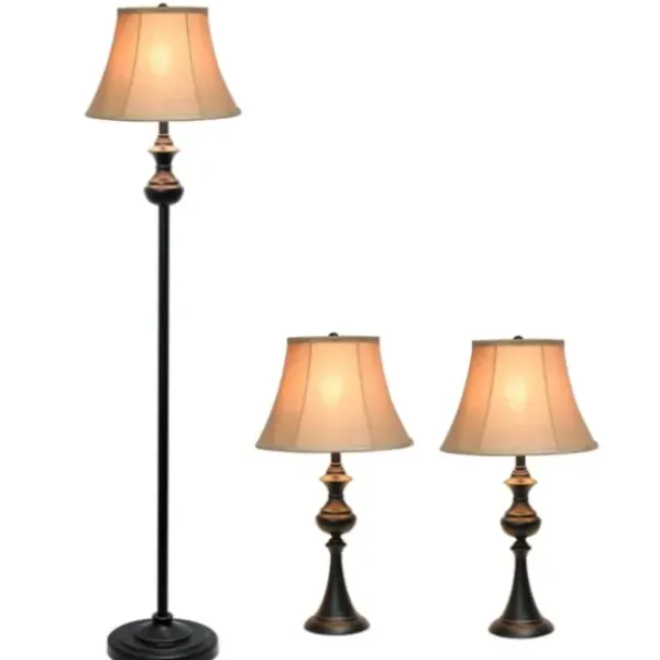 Table Lamps-Kirkland's Home Simple Bronze Metal 3-Pc. Floor And Table Lamp Set Brown