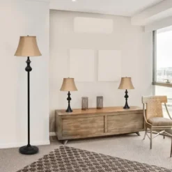 Table Lamps-Kirkland's Home Simple Bronze Metal 3-Pc. Floor And Table Lamp Set Brown