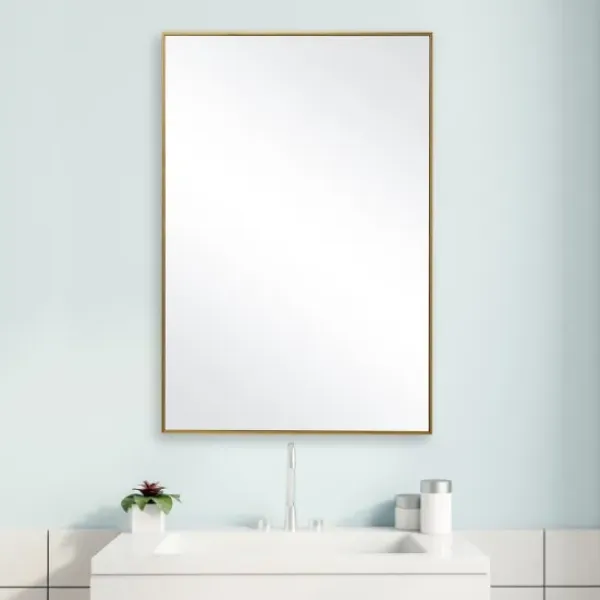 Framed Mirrors-Kirkland's Home Simple Frame Rectangle Wall Mirror Gold