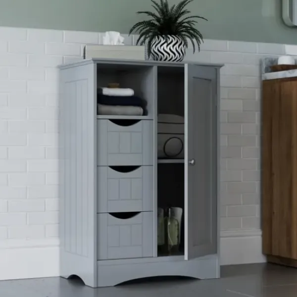 Cabinets & Sideboards-Kirkland's Home Single Door 3-Drawer Cabinet Gray