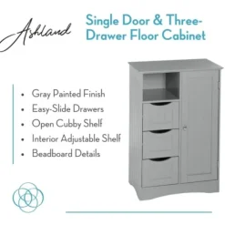 Cabinets & Sideboards-Kirkland's Home Single Door 3-Drawer Cabinet Gray