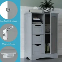 Cabinets & Sideboards-Kirkland's Home Single Door 3-Drawer Cabinet Gray