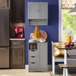 Cabinets & Sideboards-Kirkland's Home Single Door 3-Drawer Cabinet Gray