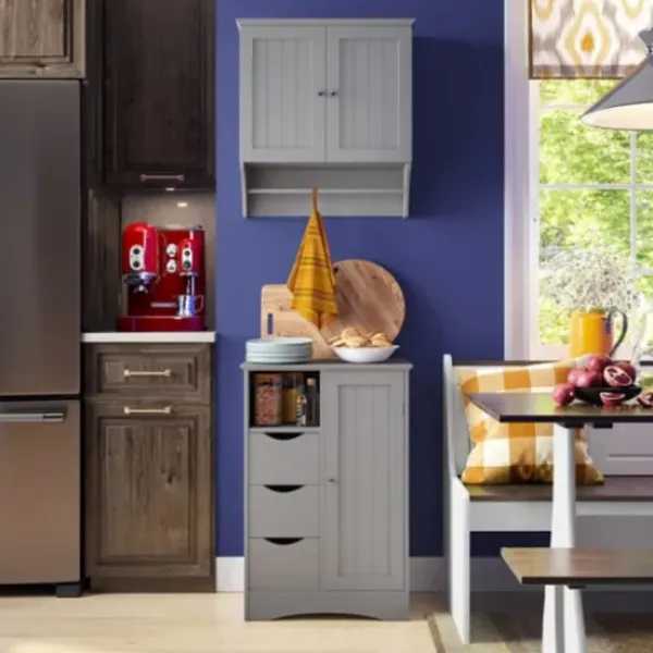 Cabinets & Sideboards-Kirkland's Home Single Door 3-Drawer Cabinet Gray