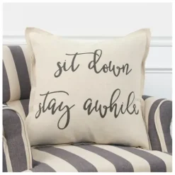 Pillows-Kirkland's Home Sit Down Stay Awhile Accent Pillow Tan/Black