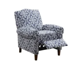 Accent Chairs-Kirkland's Home Sky Blue Fretwork Upholstered High Back Recliner Blue/White