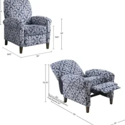 Accent Chairs-Kirkland's Home Sky Blue Fretwork Upholstered High Back Recliner Blue/White