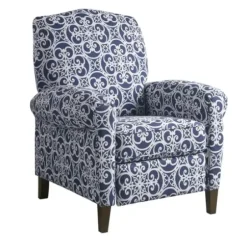 Accent Chairs-Kirkland's Home Sky Blue Fretwork Upholstered High Back Recliner Blue/White