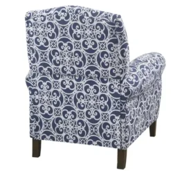 Accent Chairs-Kirkland's Home Sky Blue Fretwork Upholstered High Back Recliner Blue/White