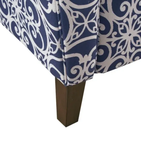 Accent Chairs-Kirkland's Home Sky Blue Fretwork Upholstered High Back Recliner Blue/White