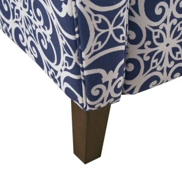 Accent Chairs-Kirkland's Home Sky Blue Fretwork Upholstered High Back Recliner Blue/White