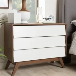 Dressers & Chests-Kirkland's Home Slant Midcentury Two-Tone Chest Brown/White