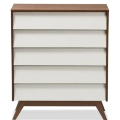 Dressers & Chests-Kirkland's Home Slant Two-Tone Walnut 5-Drawer Chest