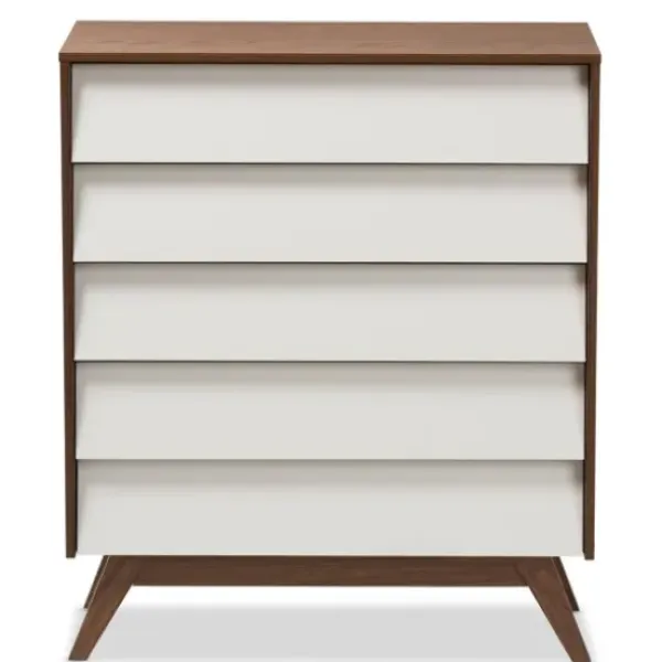 Dressers & Chests-Kirkland's Home Slant Two-Tone Walnut 5-Drawer Chest