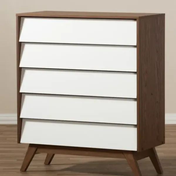 Dressers & Chests-Kirkland's Home Slant Two-Tone Walnut 5-Drawer Chest