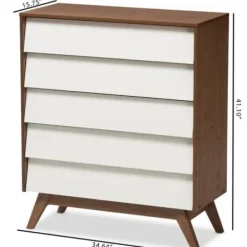 Dressers & Chests-Kirkland's Home Slant Two-Tone Walnut 5-Drawer Chest