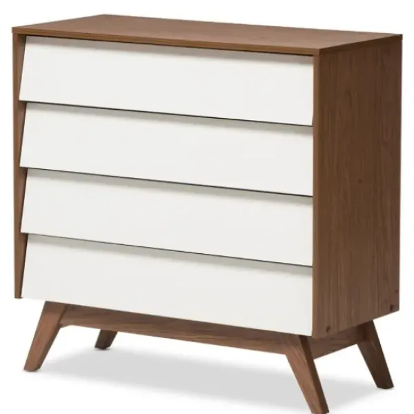Dressers & Chests-Kirkland's Home Slant Two-Tone Walnut 4-Drawer Chest