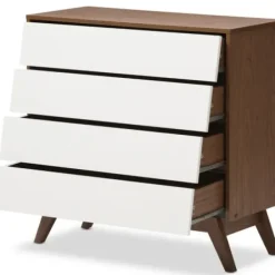 Dressers & Chests-Kirkland's Home Slant Two-Tone Walnut 4-Drawer Chest