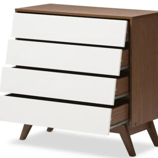 Dressers & Chests-Kirkland's Home Slant Two-Tone Walnut 4-Drawer Chest