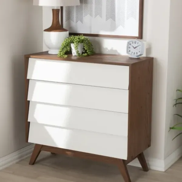 Dressers & Chests-Kirkland's Home Slant Two-Tone Walnut 4-Drawer Chest