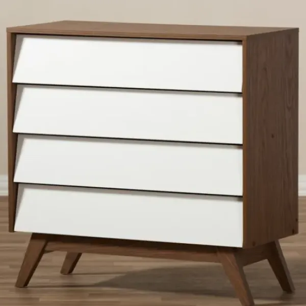 Dressers & Chests-Kirkland's Home Slant Two-Tone Walnut 4-Drawer Chest