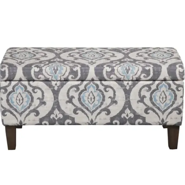 Benches & Ottomans-Kirkland's Home Slate Blue Ikat Storage Ottoman Blue/Gray