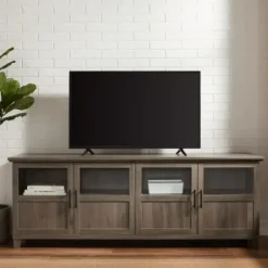 Tv Stands & Media Consoles-Kirkland's Home Slate Glass Paneled Door Tv Stand Gray