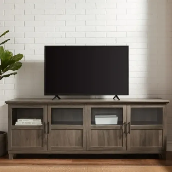 Tv Stands & Media Consoles-Kirkland's Home Slate Glass Paneled Door Tv Stand Gray