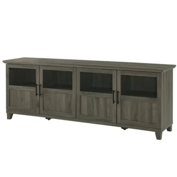 Tv Stands & Media Consoles-Kirkland's Home Slate Glass Paneled Door Tv Stand Gray