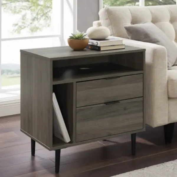 Accent & End Tables-Kirkland's Home Slate Side Table With Cubbies Gray
