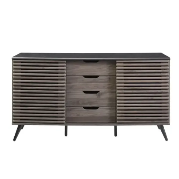 Cabinets & Sideboards-Kirkland's Home Slate Slatted 4-Drawer Cabinet Gray