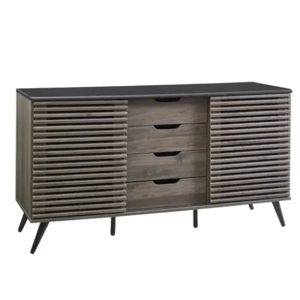 Cabinets & Sideboards-Kirkland's Home Slate Slatted 4-Drawer Cabinet Gray