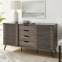 Cabinets & Sideboards-Kirkland's Home Slate Slatted 4-Drawer Cabinet Gray